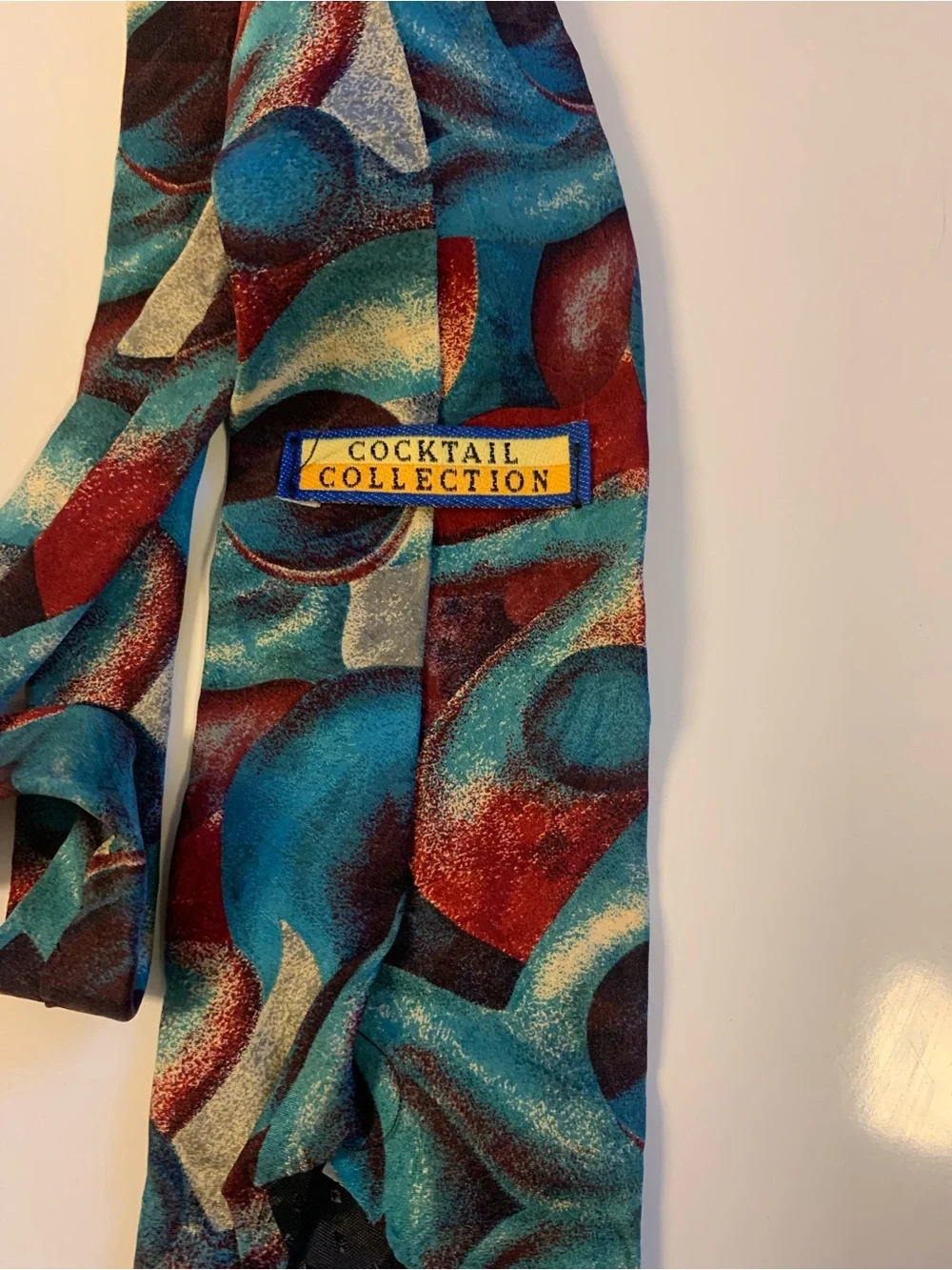 Abstract Wave Pattern Men's Tie in Teal & Red